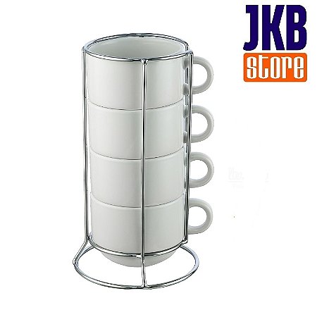 KIT 4 XÍCARAS BR 150 ML + SUPORTE DE METAL JKB