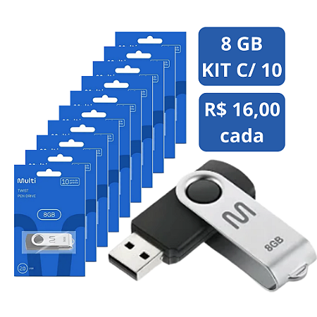 PENDRIVE TWIST 2 8GB PD587 MULTI MULTILASER C/10 UNDS