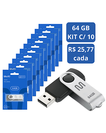 PENDRIVE TWIST2 64GB PD590 MULTILASER 10 UNDS