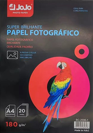 PAPEL FOTO 180G A4 20FLS PACOTE JOJO PCT