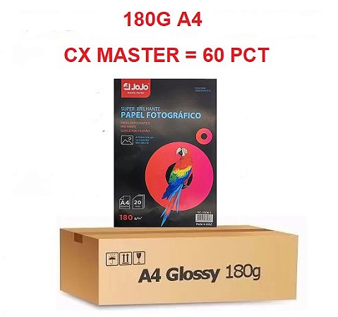 PAPEL FOTO 180G A4 CX 60 PACOTES 1200FLS JOJO