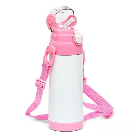GARRAFA TERMICA INFANTIL BRANCO COM ROSA 350ML DT