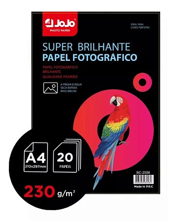 PAPEL FOTO 230G A4 PACOTE 20 FLS JOJO PCT