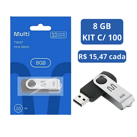 PENDRIVE TWIST 2 8GB PD587 MULTILASER CX 100 UNDS