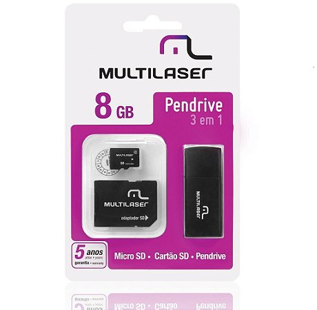 CARTÃO MEMÓRIA 8GB 3 EM 1 PEND/SD/MICRO MULTILASER