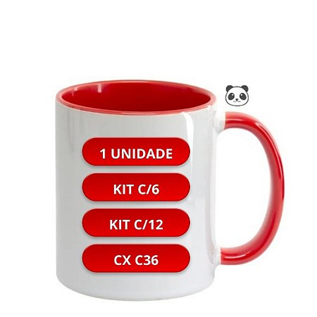 CANECA BRANCA INT E ALÇA VERMELHO 325ML PANDA