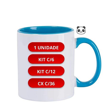 CANECA BRANCA INT E ALÇA AZUL CLARO 325ML PANDA