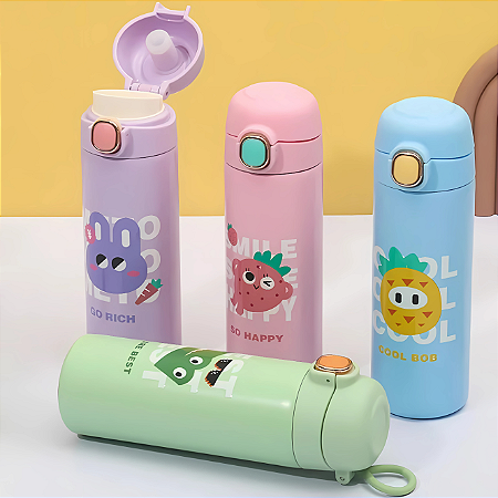 GARRAFA TERMICA DE INOX INFANTIL 420ML PERSONAGENS DIVERTIDOS P1392