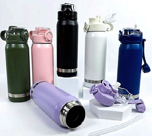 GARRAFA TERMICA DE INOX C/ TAMPA COM TRAVA E VEDAÇÃO 800ML P1716