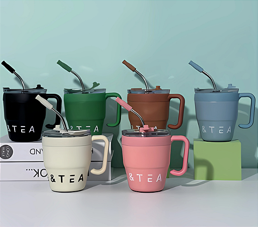 CANECA TERMICA DE AÇO INOX C/ CANUDO 480ML P1841