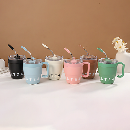 CANECA TERMICA DE AÇO INOX C/ CANUDO 480ML P1841