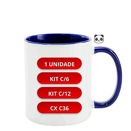 CANECA BRANCA INT E ALÇA AZUL ES 325ML PANDA