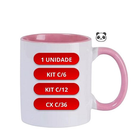 CANECA BRANCA INT E ALÇA ROSA 325ML PANDA