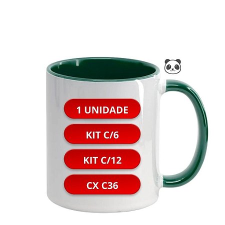 CANECA BRANCA INT E ALÇA VERDE ES 325ML PANDA