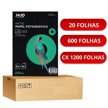 PAPEL MATTE FOTOGRÁFICO FOSCO 230G A4 JET SPRAY 20FLS JOJO