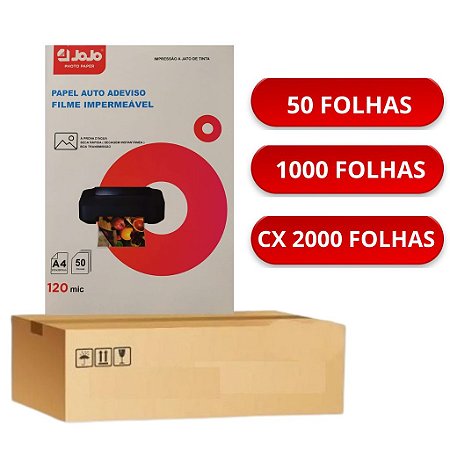 PAPEL VINIL BRANCO PD'AGUA ADESIVOA  A4 JOJO