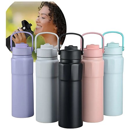 GARRAFA TERMICA DE AÇO INOX C/ ALÇA E TAMPA FLIP 750ML P1609