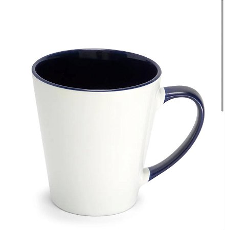 CANECA BRANCA TULIPA CONICA INTERIOR E ALCA AZUL ESCURO C/ CAIXINHA AAA