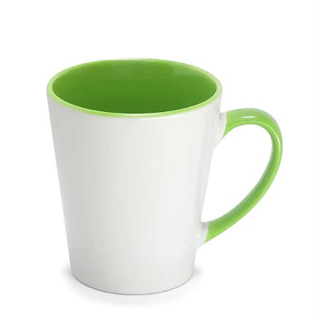 CANECA BRANCA TULIPA CONICA INTERIOR E ALCA VERDE C/ CAIXINHA AAA