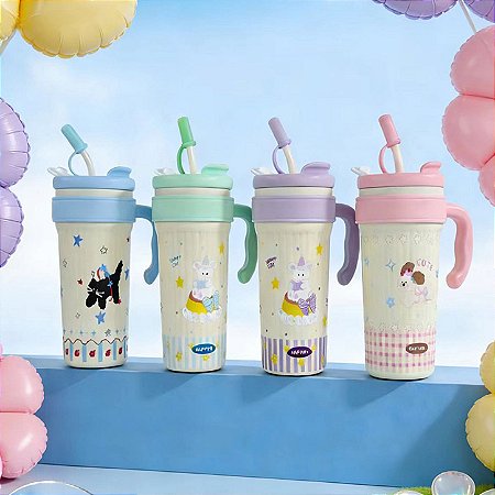 GARRAFA TÉRMICA INFANTIL C/ CANUDO E ALÇA 700ml