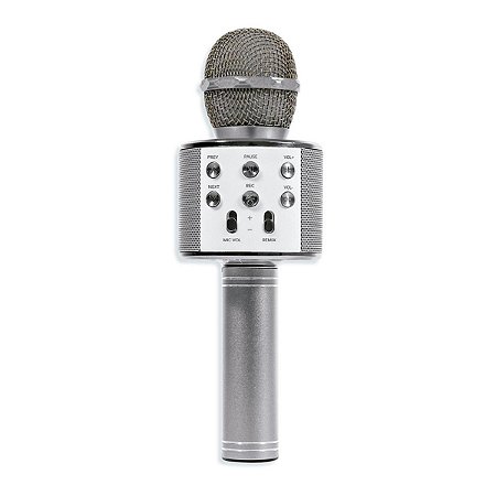 Microfone Karaoke Bluetooth Caixa De Som Grava Muda Voz Prata
