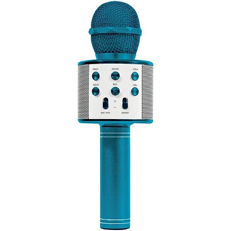 Microfone Karaoke Bluetooth Caixa De Som Grava Muda Voz Azul