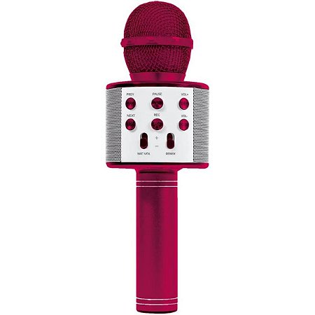 Microfone Karaoke Bluetooth Caixa De Som Grava Muda Voz Rosa