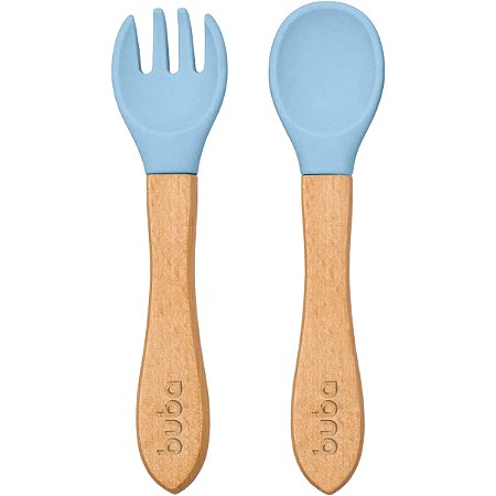 Kit Talheres Em Silicone e Bambu Colher E Garfo Buba