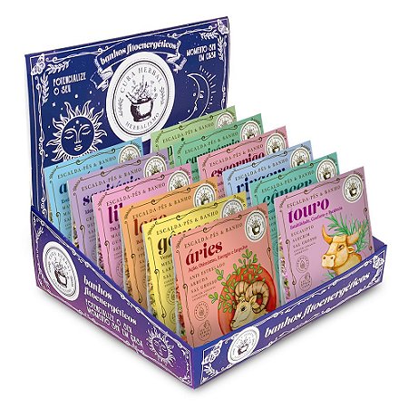 Kit com 12 Banhos Astrológicos Sachê + Display