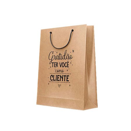 Kit 10 Sacolas de Papel Personalizada - Gratidão