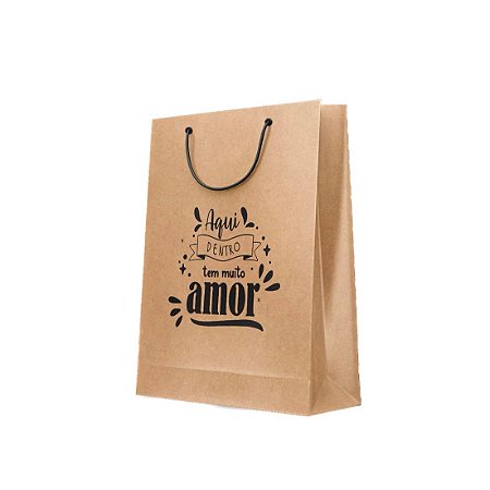 Kit 10 Sacolas de Papel Personalizada - Aqui Tem Amor