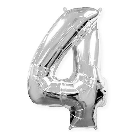 Balão Metalizado Número "4" Prata 16 pol