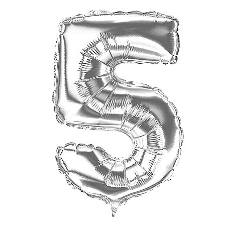 Balão Metalizado Número "5" Prata 16 pol