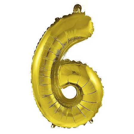 Balão Metalizado Número "6" Dourado 16 pol