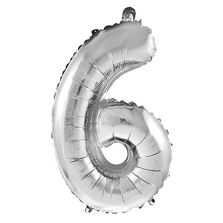 Balão Metalizado Número "6" Prata 16 pol