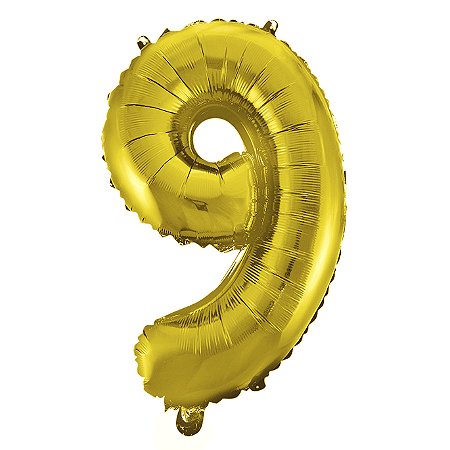 Balão Metalizado Número "9" Dourado16 pol
