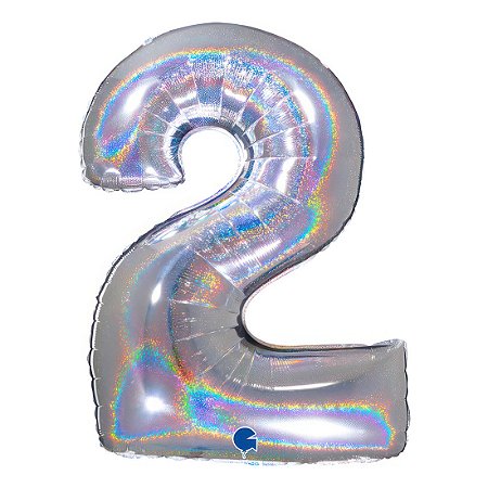 Balão GRABO 40" Número 2 Silver Holographic