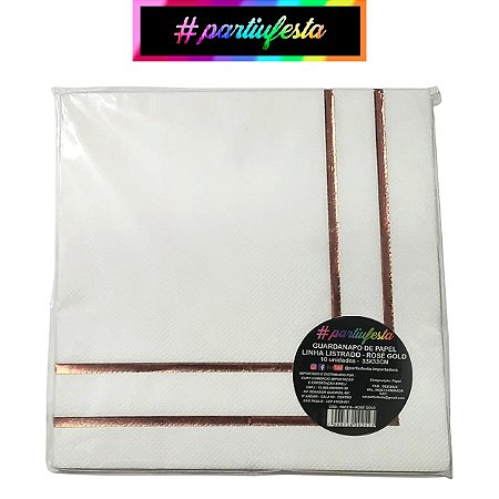 Guardanapo de Papel Branco Listrado Rose Gold #partiufesta
