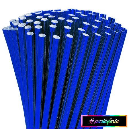 Canudo de Papel Liso Azul (Cromado) #partiufesta