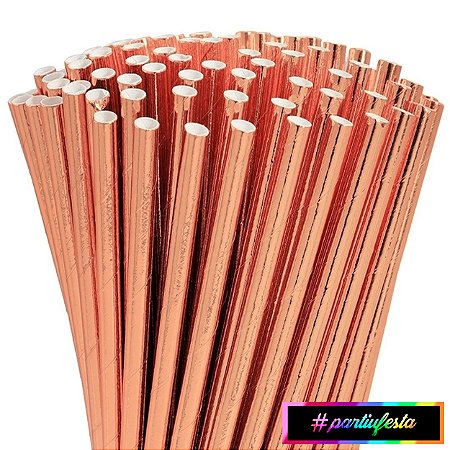 Canudo de Papel Liso Rose Gold (Cromado) #partiufesta