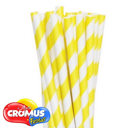 Canudo de Papel Listrado Branco com Amarelo CROMUS