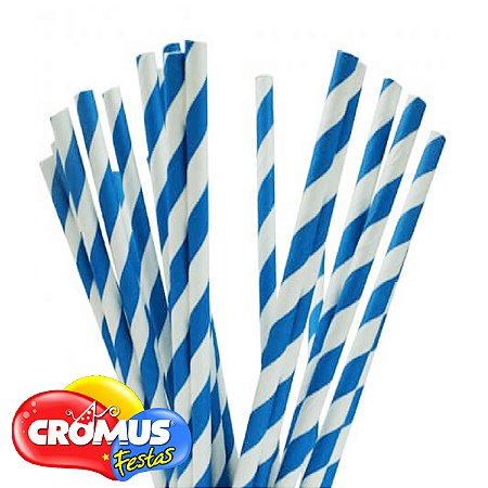 Canudo de Papel Listrado Branco com Azul CROMUS