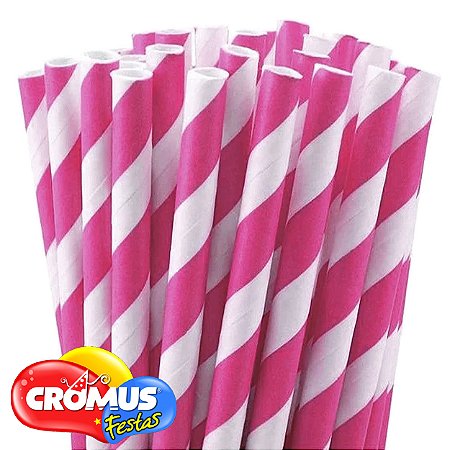 Canudo de Papel Listrado Branco com Pink CROMUS