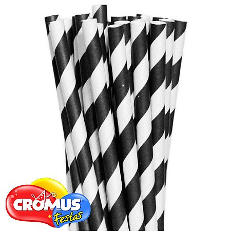 Canudo de Papel Listrado Branco com Preto CROMUS
