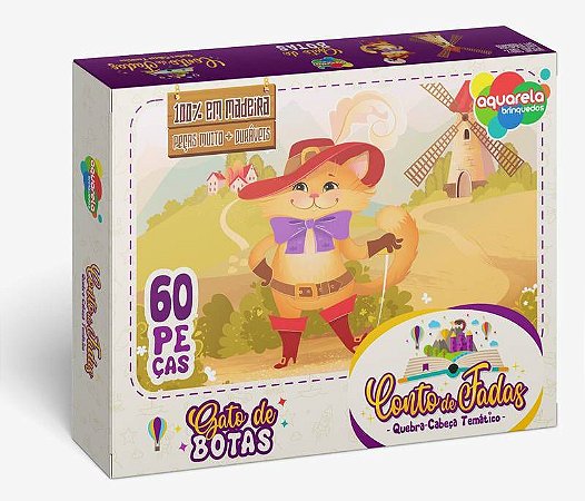 Jogo Quebra-cabeça 60 peças Gato de Botas - Aquarela Brinquedos - Magazine  Stock