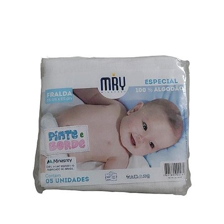 Kit com 5 Fralda de Pano Bebê  Especial MRY Pinte e Borde 100% Algodão