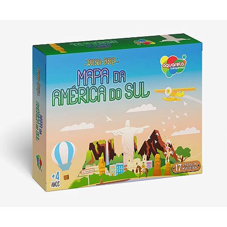 Jogo Mapa da América do Sul quebra-cabeça 17 peças em madeira  MDF Aquarela Brinquedos