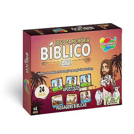 JOGO DA MEMÓRIA BÍBLICO 24 PEÇAS  2 títulos Passagens Bíblicas / Apóstolos Aquarela Brinquedos