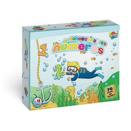 Jogo Conhecendo os Números 70 peças em madeira reflorestada MDF Aquarela Brinquedos