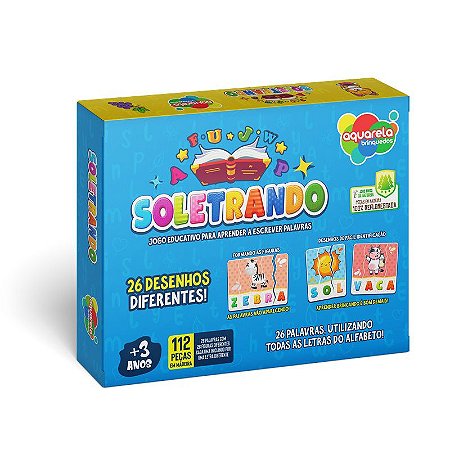 Jogo Soletrando 112 peças madeira MDF Aquarela Brinquedos + 3 anos -  Magazine Stock